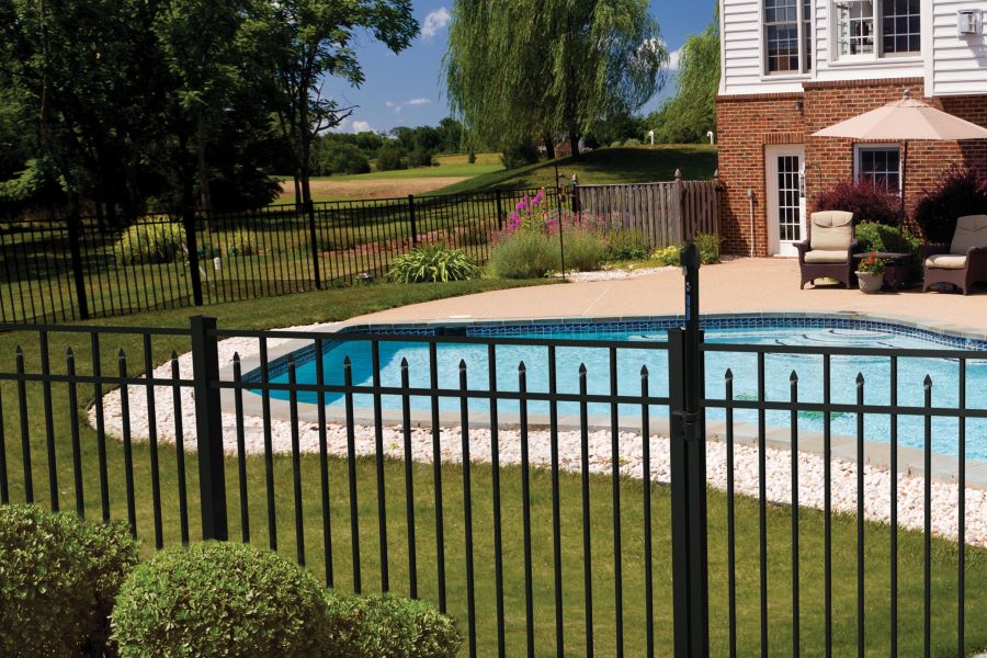 Photo of a black aluminum pool fence